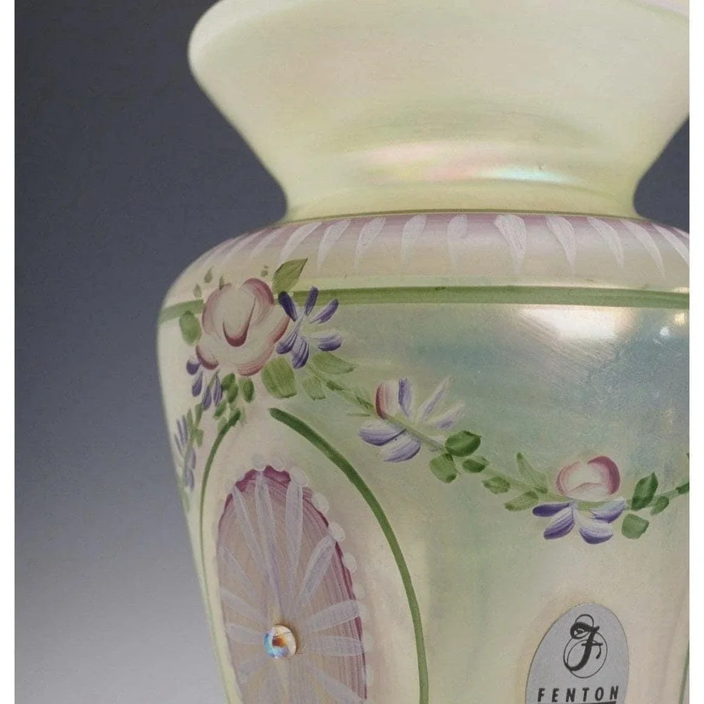 Fenton Iridized Topaz Glowing Vase | Hand Painted Hydrangeas Pam Fleak #2 of 850